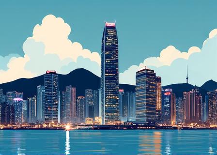展示香港天際線的現代藝術畫